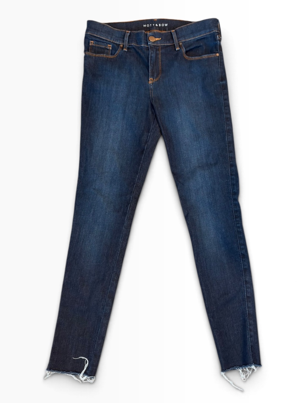 Mott & Bow Jane Mid Rise Skinny Jeans 28x28 Dark Wash Raw Hem